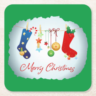 Merry Christmas  Square Paper Coaster