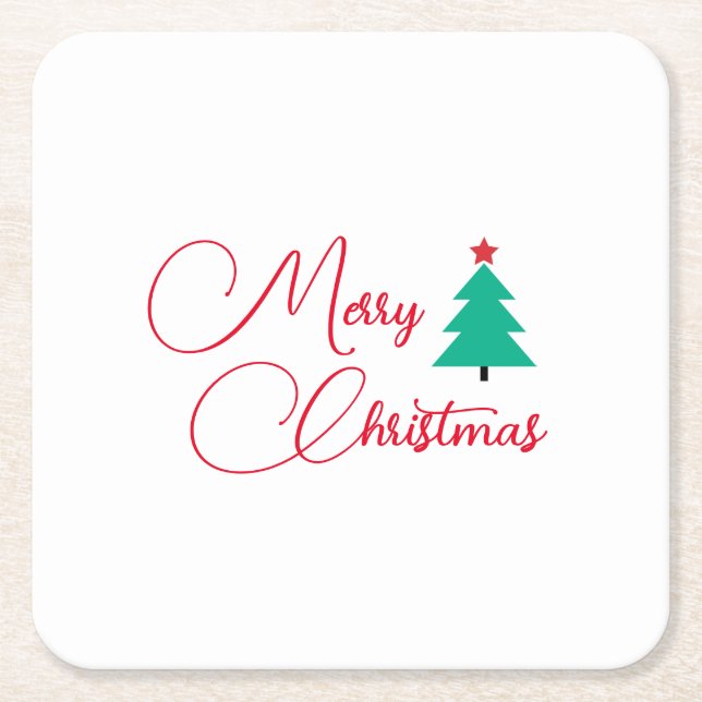 Merry Christmas Square Paper Coaster (Front)