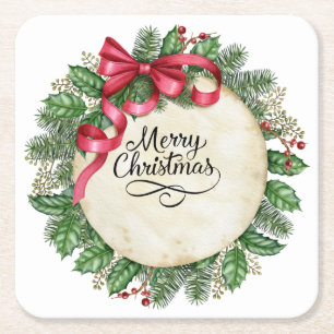 Merry Christmas Square Paper Coaster