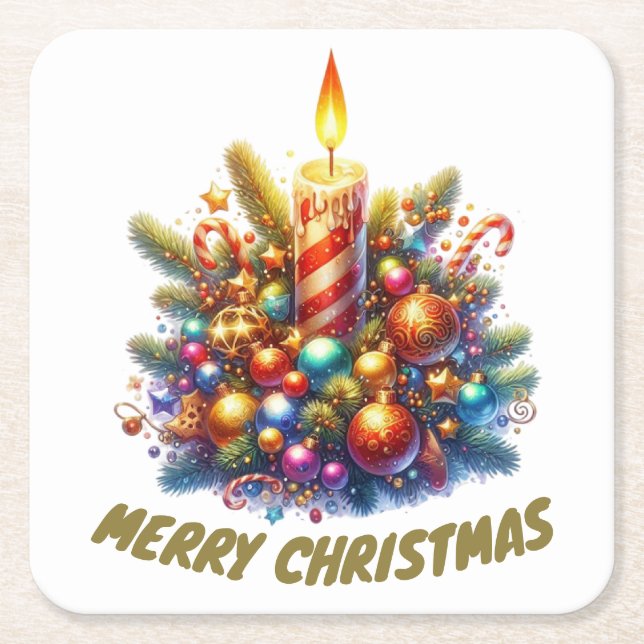 MERRY CHRISTMAS SQUARE PAPER COASTER (Front)