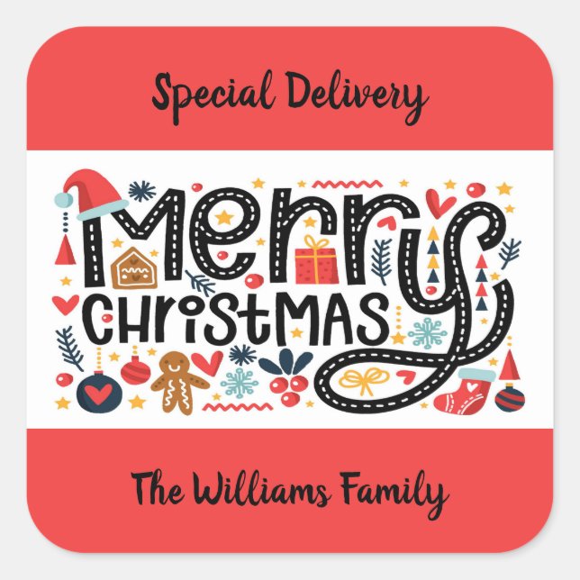 Merry Christmas Square Sticker (Front)