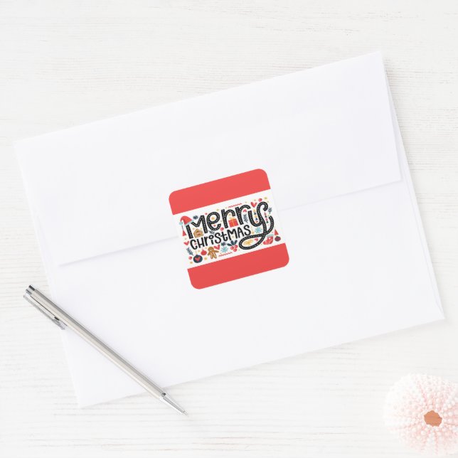 Merry Christmas Square Sticker (Envelope)