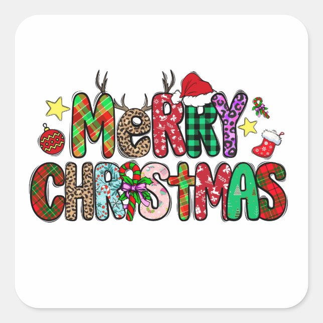Merry Christmas Square Sticker (Front)