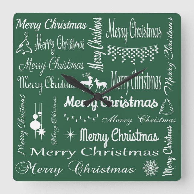 Merry Christmas Square Wall Clock (Front)