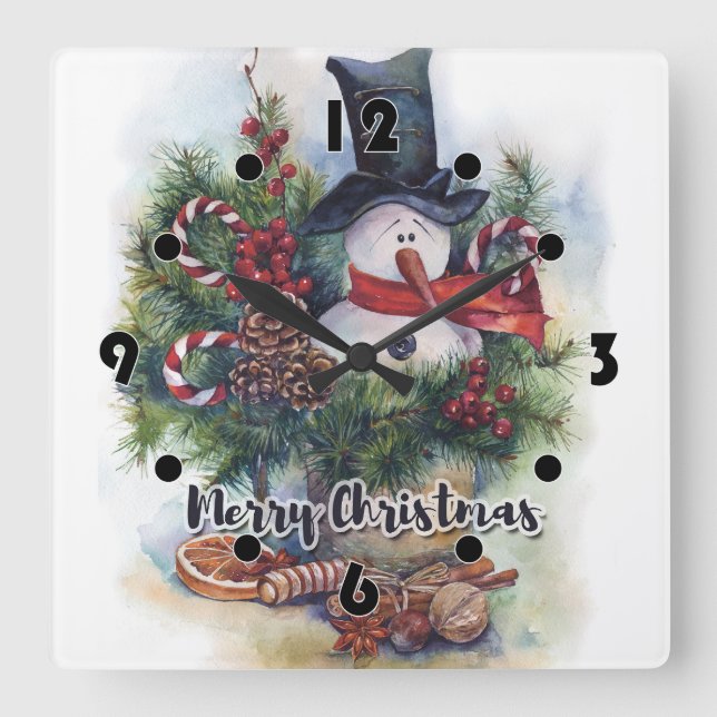 Merry Christmas  Square Wall Clock (Front)