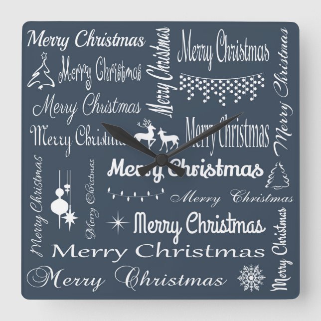 Merry Christmas Square Wall Clock (Front)