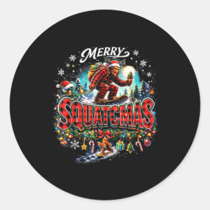 Merry Christmas Squatchmas Funny Bigfoot Snowboard Classic Round Sticker