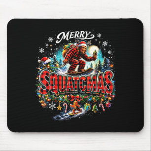 Merry Christmas Squatchmas Funny Bigfoot Snowboard Mouse Mat
