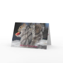 Merry Christmas Squirrel  Apple Greeting Card