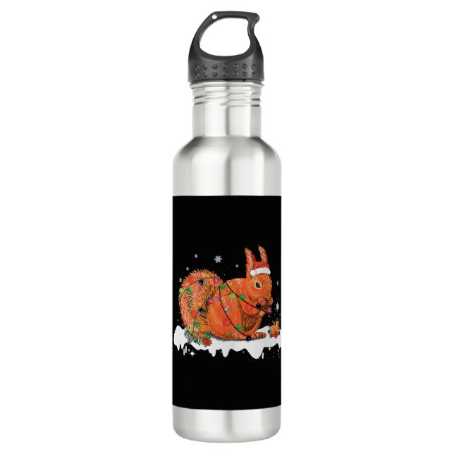 Merry Christmas Squirrel Christmas Ornament Lights 710 Ml Water Bottle (Front)