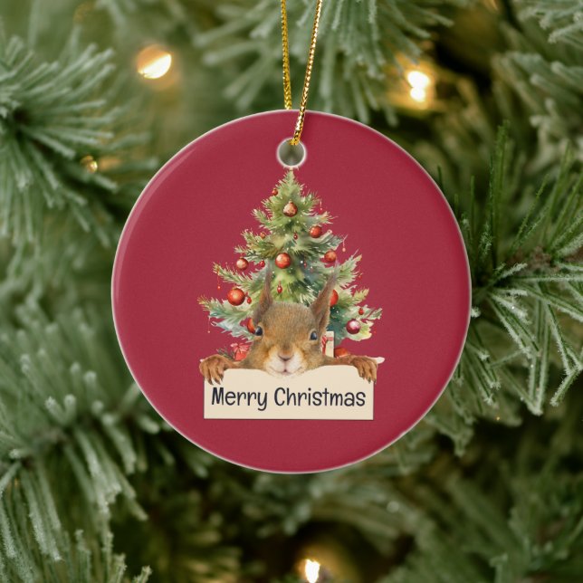 Merry Christmas Squirrel Christmas Tree Editable  Ceramic Tree Decoration (Tree)