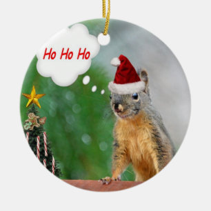 Merry Christmas Squirrel Saying Ho Ho Ho! Ceramic Tree Decoration