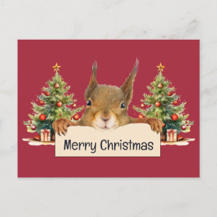 Merry Christmas Squirrel Two Christmas Trees Holiday Postcard