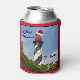 Merry Christmas St Augustine Florida Lighthouse Can Cooler