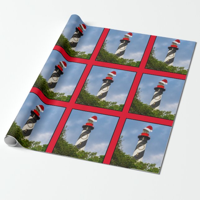 Merry Christmas St Augustine Florida Lighthouse  Wrapping Paper (Unrolled)