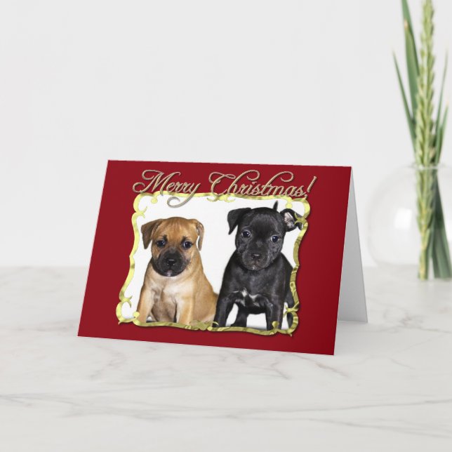 Merry Christmas Staffordshire bull terriers card (Front)