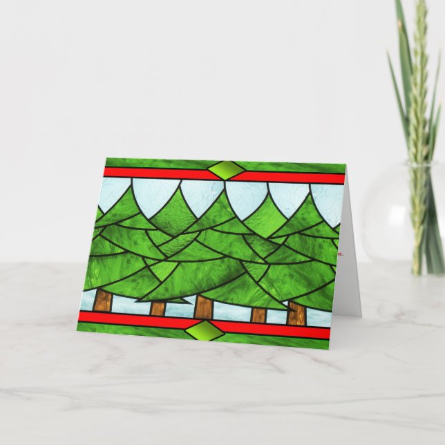 Merry Christmas Stained Glass Christmas Trees Card (Front)