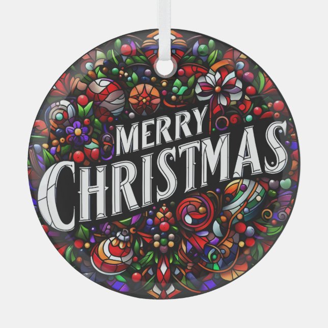 Merry Christmas Stained Glass Tree Decoration (Front)