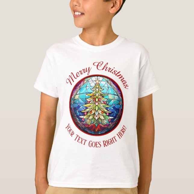 Merry Christmas Stained Glass Xmas Tree T-Shirt (Front)