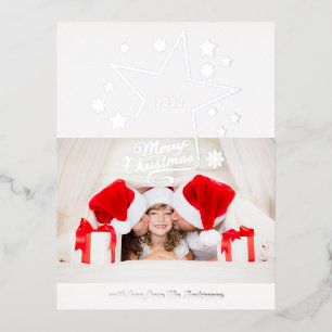 Merry Christmas Star 1 Photo Modern Winter Foil Holiday Postcard