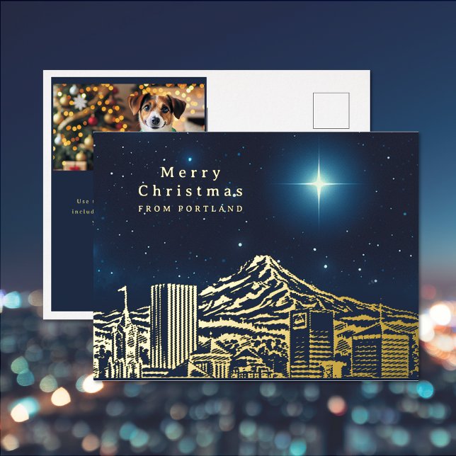 Merry Christmas Star Add Photo Foil Post Card (Merry Christmas Star Add Photo Foil Post Card (front and back))