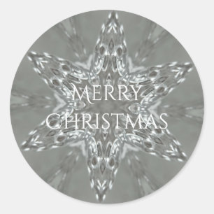 Merry Christmas Star Antique Silver Grey Classic Round Sticker
