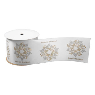 Merry Christmas Star Calligraphy Gold Silver White Satin Ribbon