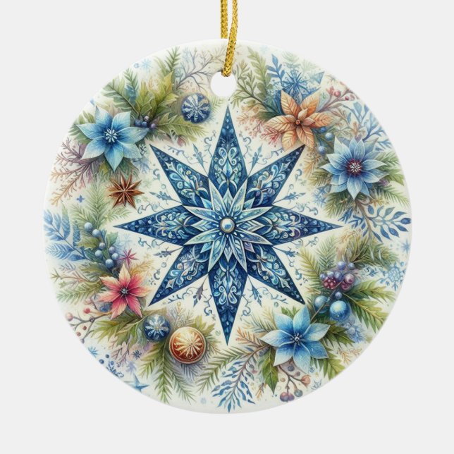 MERRY CHRISTMAS STAR CERAMIC TREE DECORATION (Front)