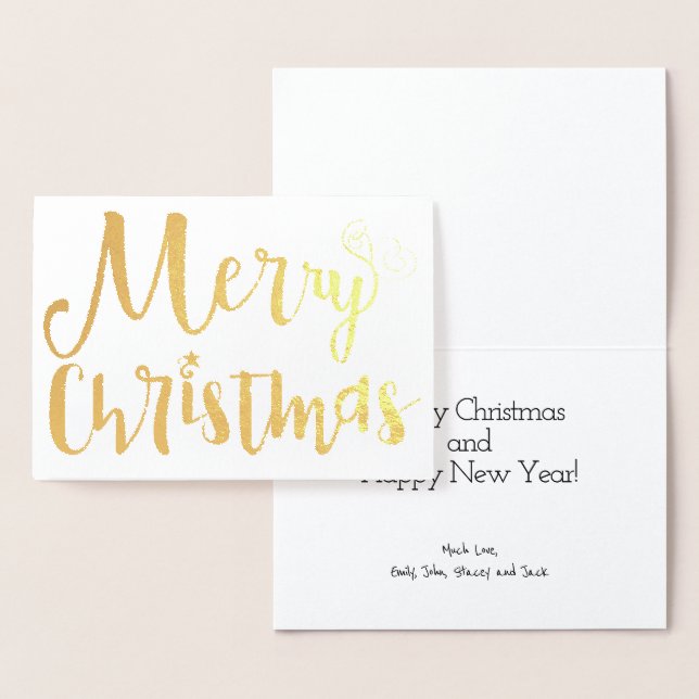 Merry Christmas Star Holiday Typography Gold Foil Foil Card (Display)