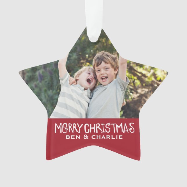 Merry Christmas | Star Ornament Monogram Red (Front)
