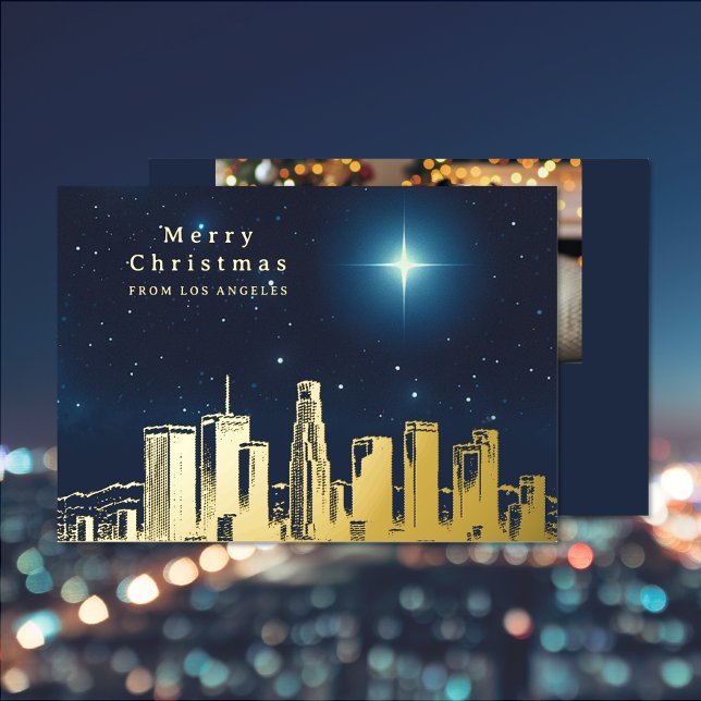 Merry Christmas Star Photo Foil Holiday Card (Merry Christmas Star Photo Foil Holiday Card (front and back))
