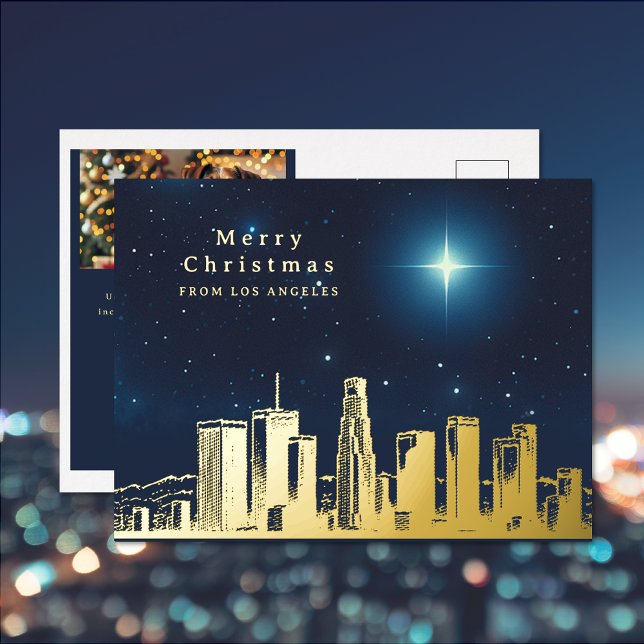 Merry Christmas Star Photo Foil Holiday Post Card (Merry Christmas Star Photo Foil Holiday Post Card (front and back))