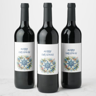 MERRY CHRISTMAS STAR WINE LABEL