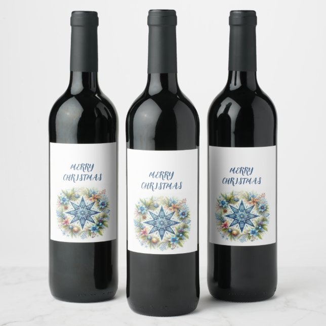 MERRY CHRISTMAS STAR WINE LABEL (Bottles)