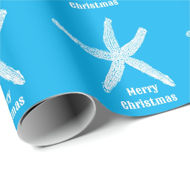 Merry Christmas Starfish Blue Beach Custom Colour Wrapping Paper (Roll Corner)