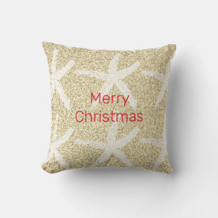 Merry Christmas Starfish Gold Red White Glittery Cushion