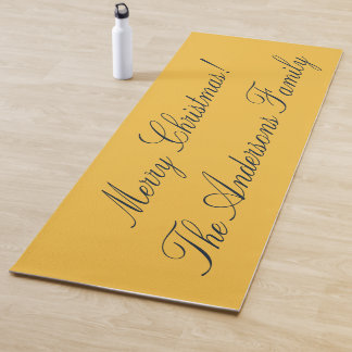 Merry Christmas Starlight Gold Deep Indigo Script Yoga Mat