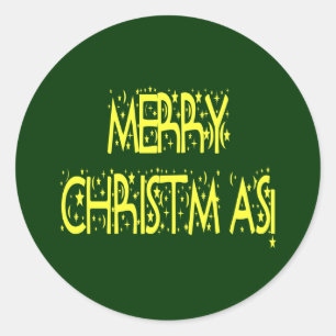 Merry Christmas Starry Night Font Classic Round Sticker