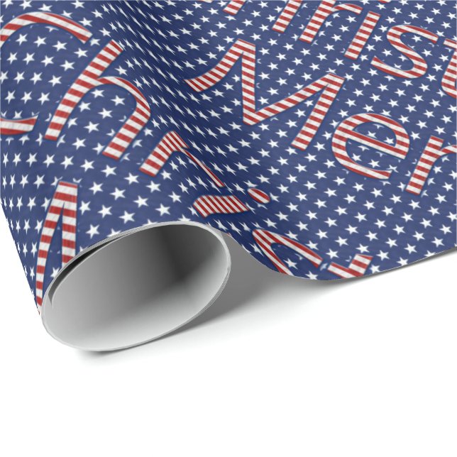 Merry Christmas Stars and Stripes Elegant Wrapping Paper (Roll Corner)