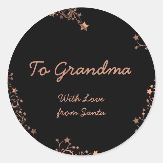 Merry Christmas Stars Black Brown Copper Chic Name Classic Round Sticker (Front)