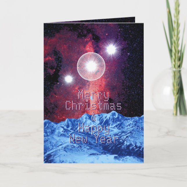 Merry Christmas Stars Galaxy Mountains Space Art Holiday Card (Front)