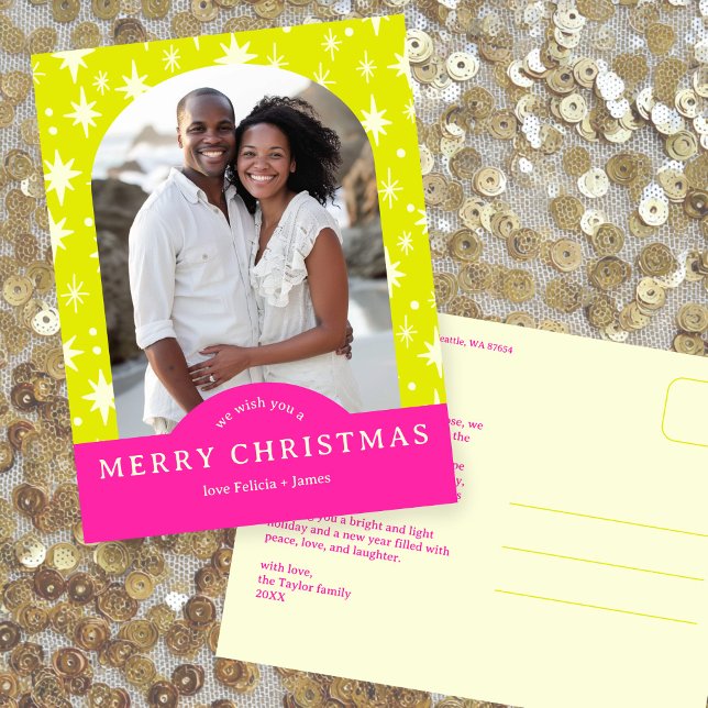 MERRY CHRISTMAS Stars Holiday CUSTOM Arch PHOTO Postcard (MERRY CHRISTMAS Stars Neon Bold Bright Holiday CUSTOM Arch PHOTO Postcard
)