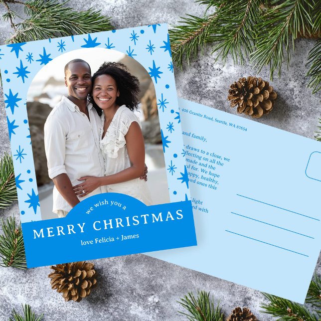 MERRY CHRISTMAS Stars Holiday CUSTOM Arch PHOTO Postcard (MERRY CHRISTMAS Stars Blue Holiday CUSTOM Arch PHOTO Postcard
)