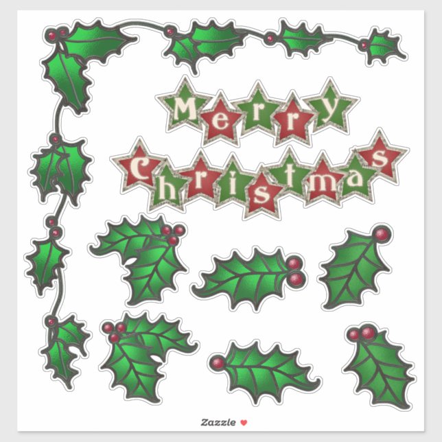 Merry Christmas Stars Holly Berries Border (Sheet)