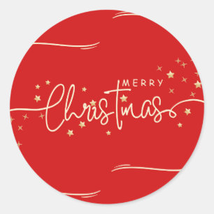 Merry Christmas Stars Red Classic Round Sticker
