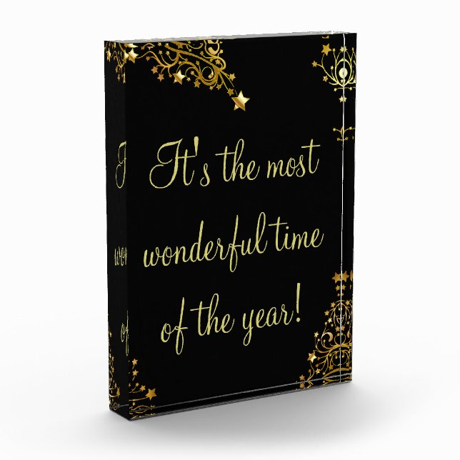 Merry Christmas Stars Typography Black Gold Chic Photo Block (Left)