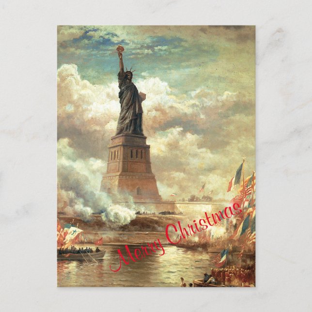 Merry Christmas Statue of Liberty Holiday Postcard (Front)