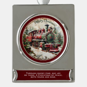 Merry Christmas Steam Train – Festive Journey  Silver Plated Banner Ornament