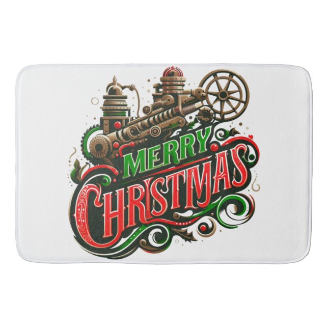 Merry Christmas steampunk Bath Mat (Front)