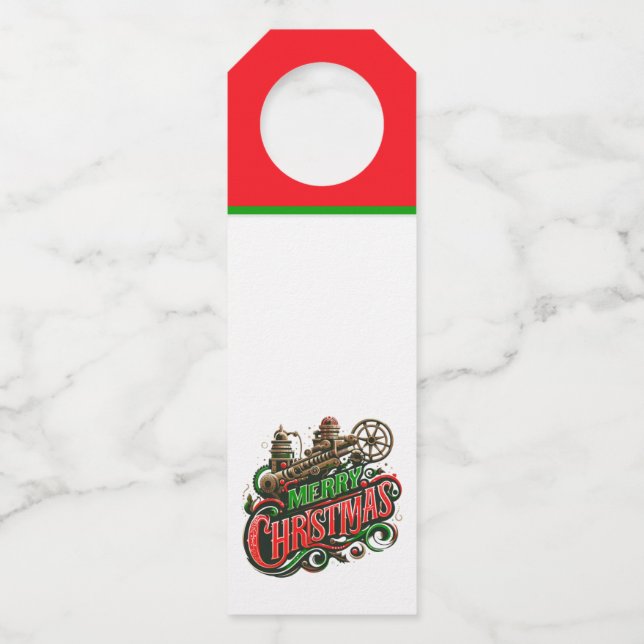 Merry Christmas steampunk Bottle Tag (Front)